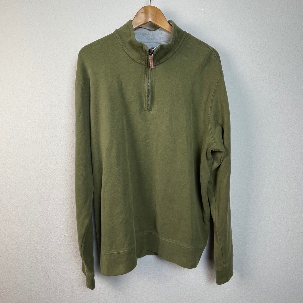 Lands End Chandler Performance Mens 1/4 Zip Pullover Sweatshirt Green Cotton XL